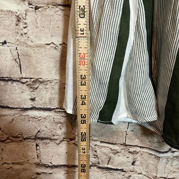 Hot & Delicious Dress Womens Medium Green Striped Ruffle Balloon Sleeve Boho - Picture 13 of 13